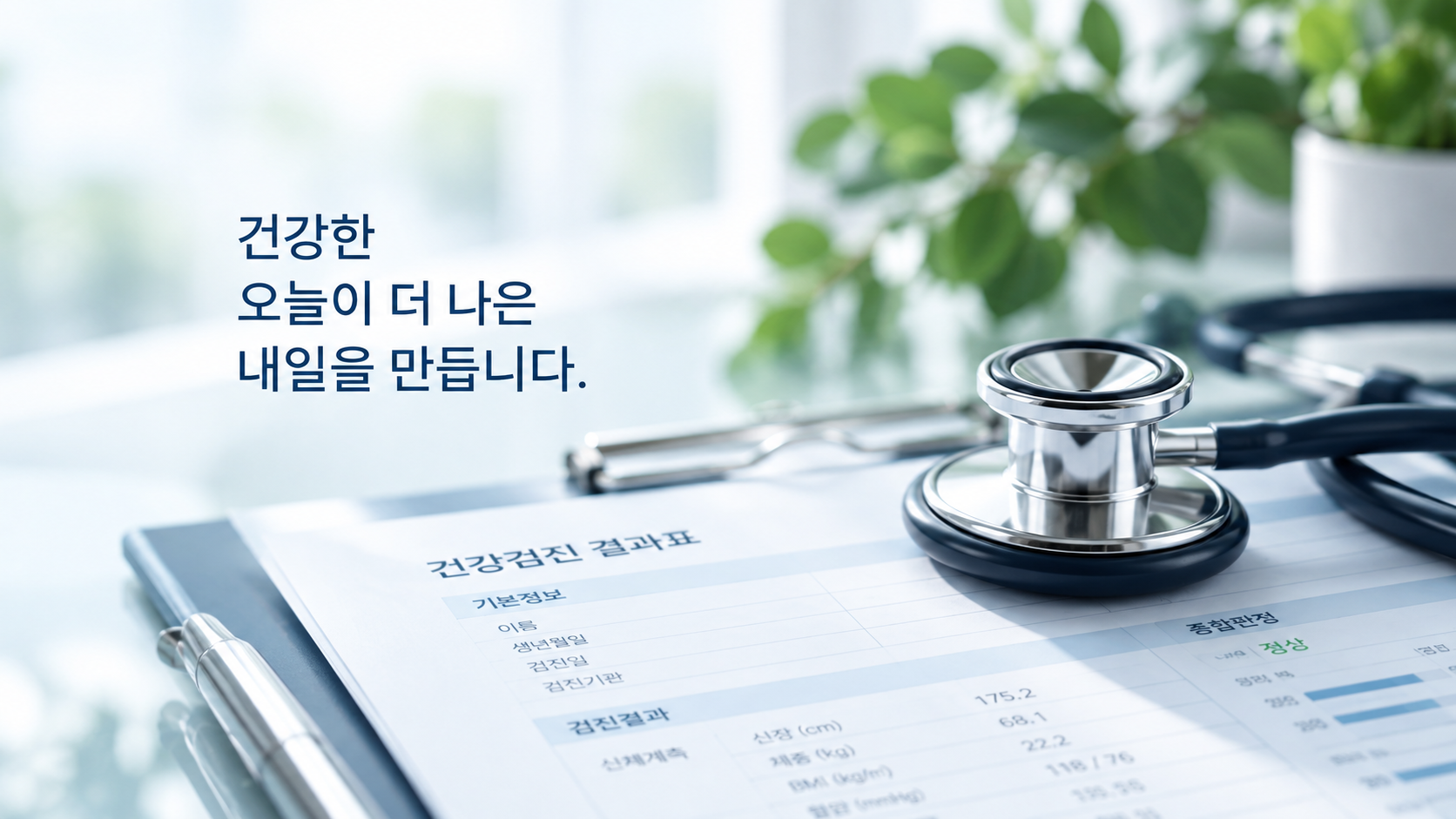 건강검진표와 청진기를 활용한 건강검진 정보 이미지