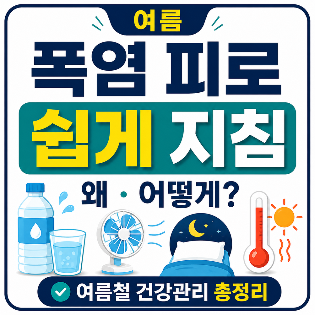 폭염에 쉽게 피곤해지는 이유와 여름철 피로 관리법을 안내하는 썸네일