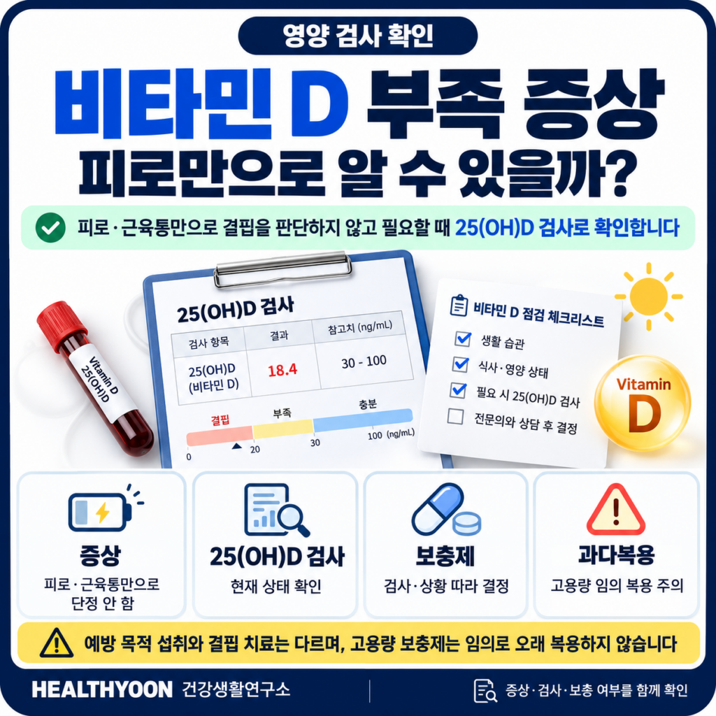 비타민 D 부족 증상, 피로만으로 알 수 있을까? 검사·보충 전 확인할 것