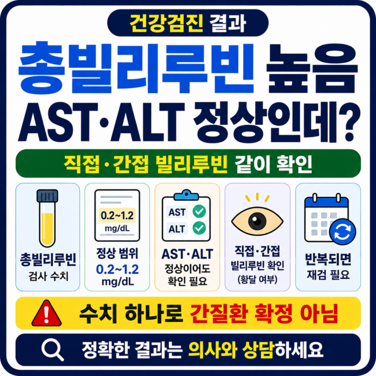 AST·ALT가 정상인데 총빌리루빈만 높게 나온 경우의 판단 포인트를 보여주는 대표 이미지