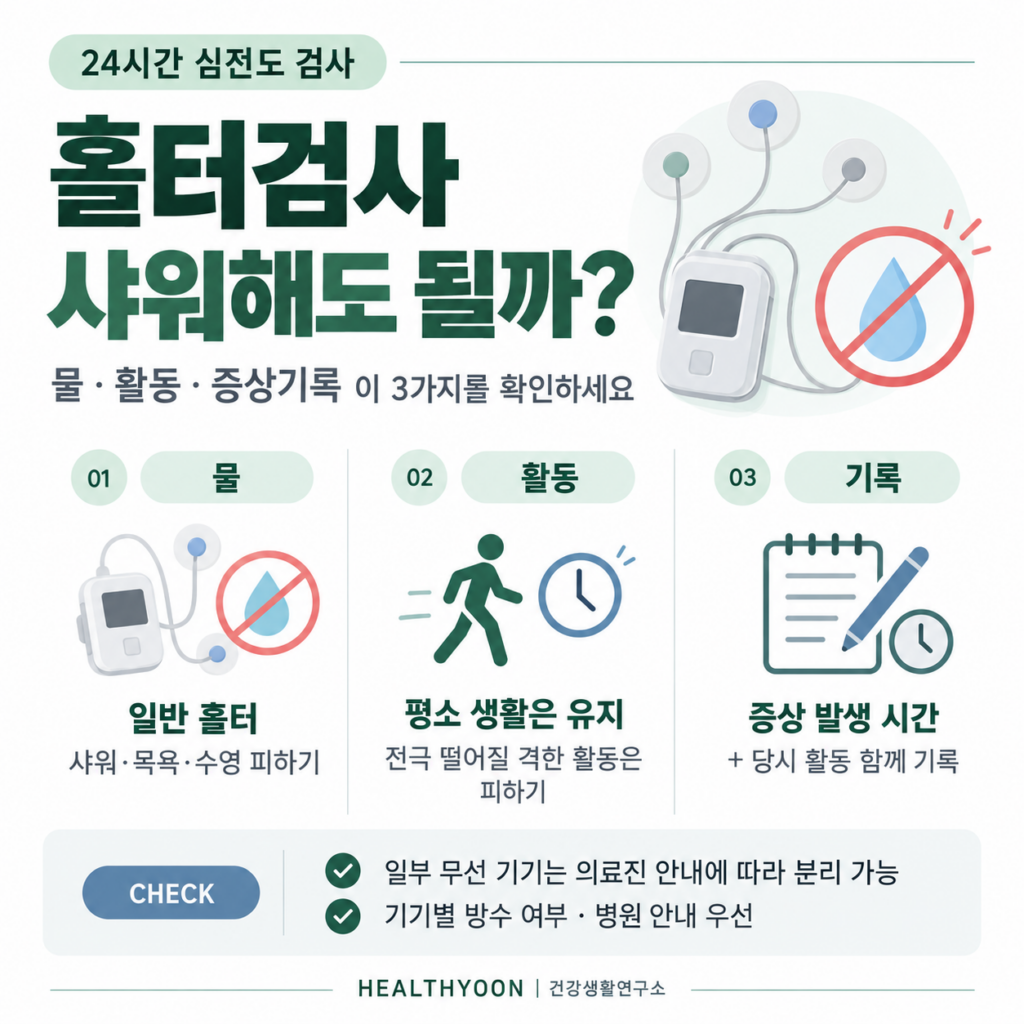 홀터검사 샤워해도 될까? 24시간 심전도 착용 중 활동·증상 기록
