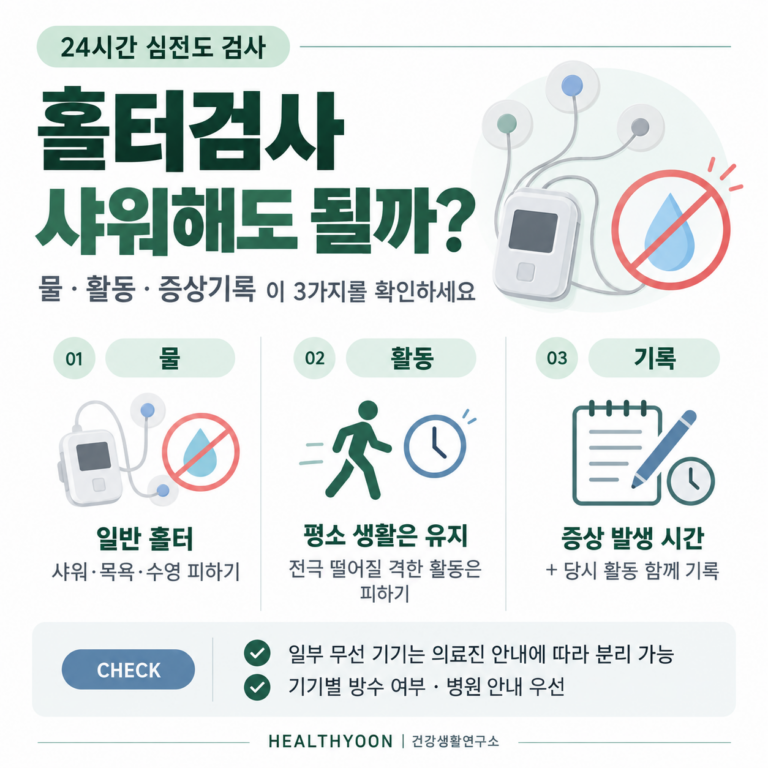 홀터검사 샤워해도 될까? 24시간 심전도 착용 중 활동·증상 기록