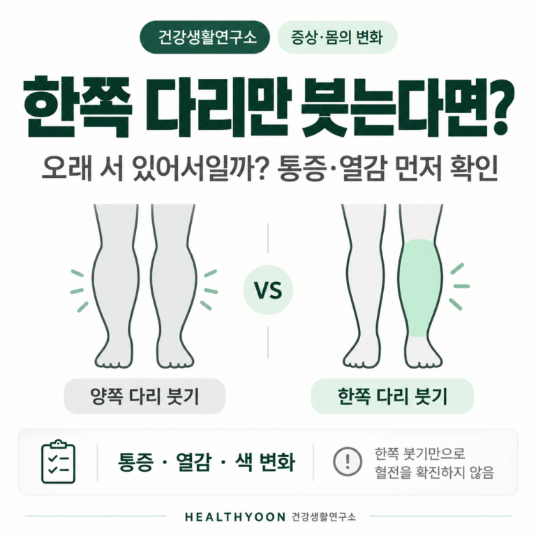 한쪽 다리만 붓는 이유와 종아리 통증·열감 확인 기준