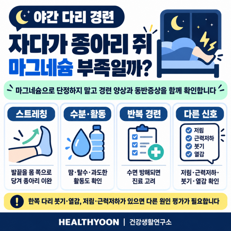 자다가 종아리 쥐, 마그네슘 부족일까? 대처와 진료 기준